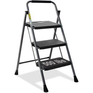 3 Step Ladder, GOLYTON Folding Step Stool with Anti-Slip Wide Pedal &  Handgrip